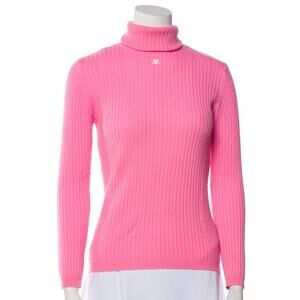 Courreges Vintage 2000’s Logo Ribbed Turtleneck Sweater Pink S